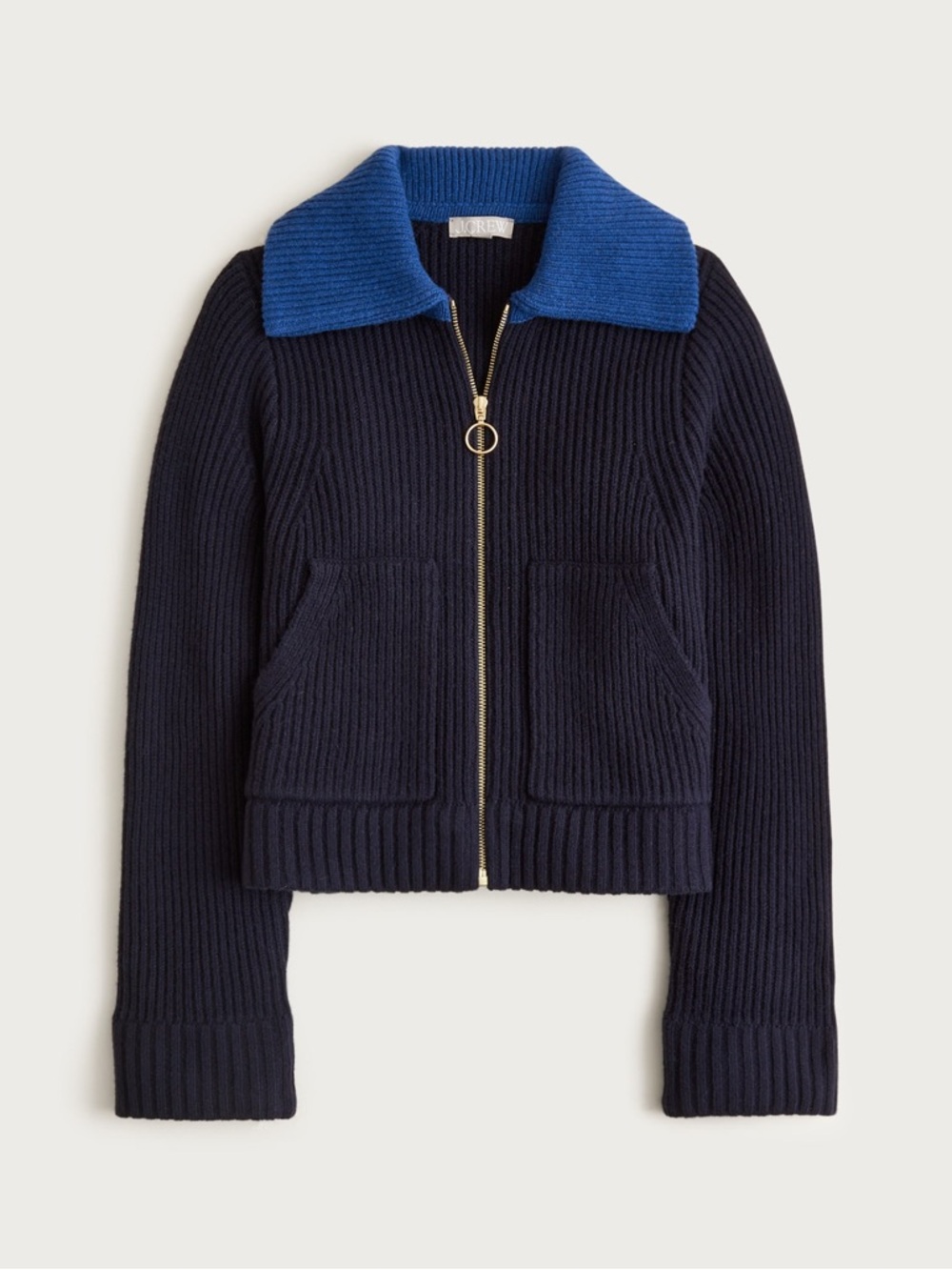 NWT J.Crew Colorblock collared full-zip sweater in wool